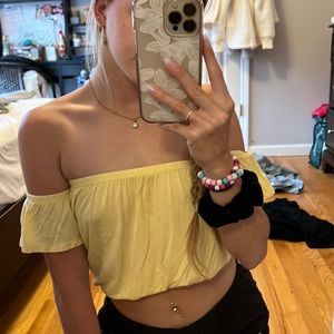 yellow off the shoulder crop top